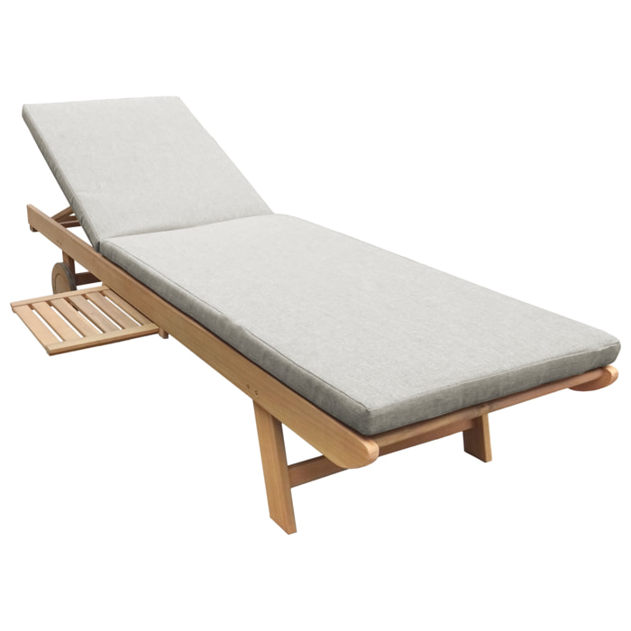 Bain de soleil pliant en acacia KANAWA - coussin sable