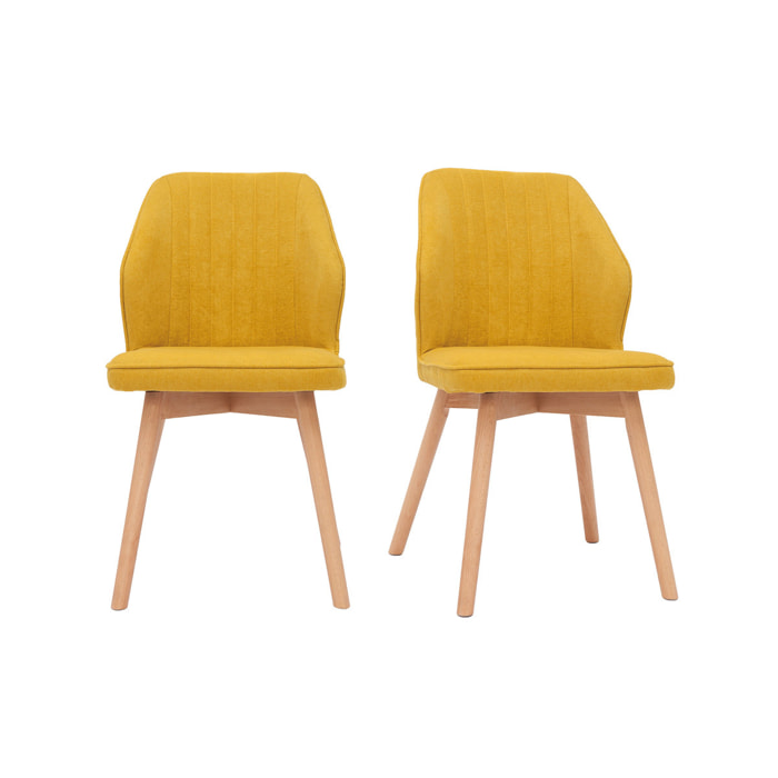 Chaises design en tissu effet velours jaune moutarde et bois clair (lot de 2) FANETTE