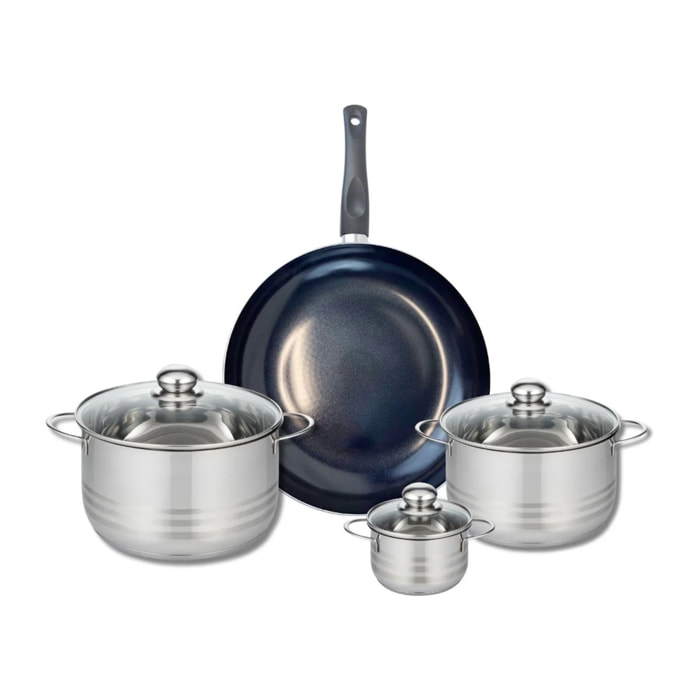 Ensemble de 1 Poêle de cuisson 32 cm et 3 faitouts 12, 20 et 24 cm Elo Prima Brillant