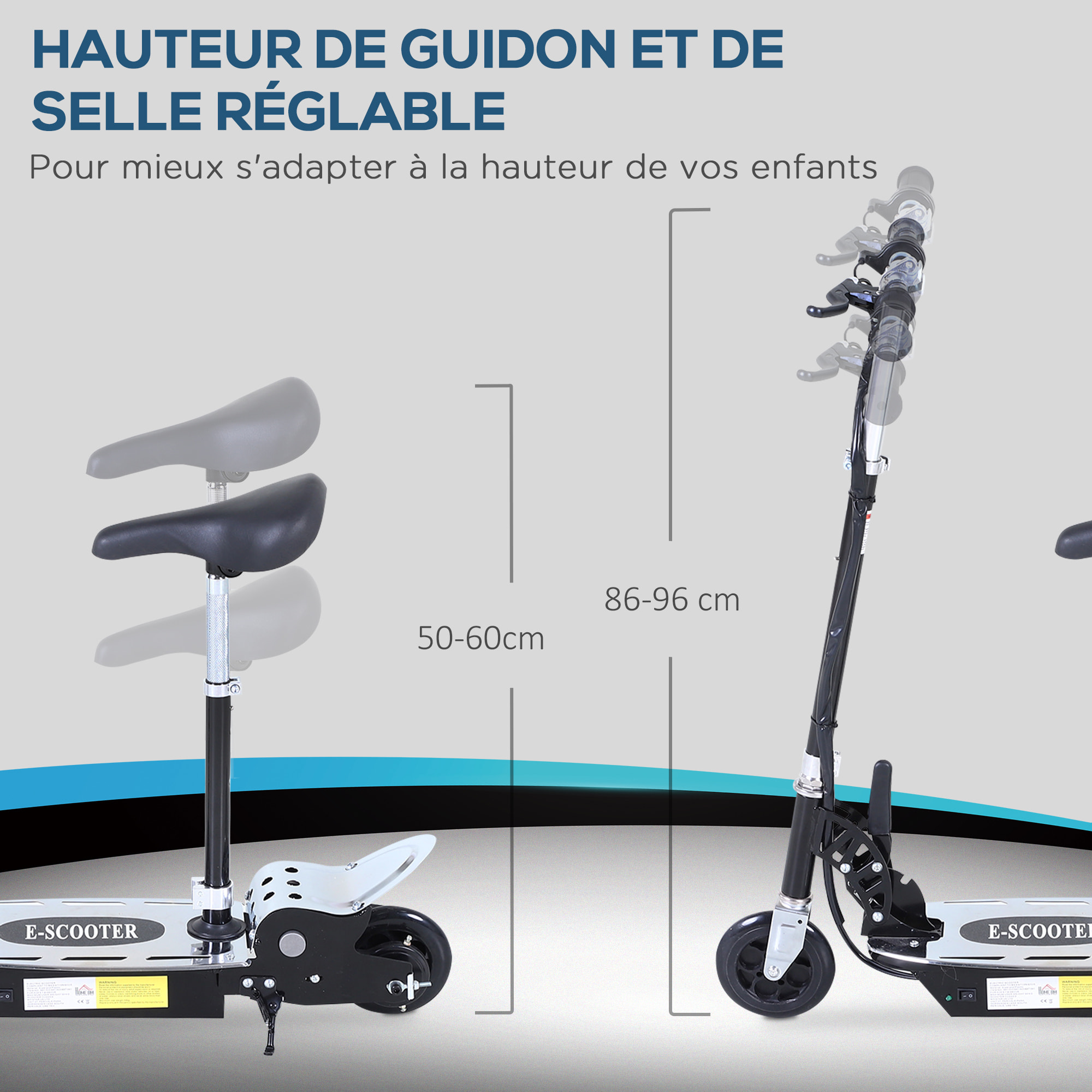 Trottinette électrique 120 W pliable pour enfant de 7 à 12 ans hauteur guidon et selle réglable 10 Km/h max. noir