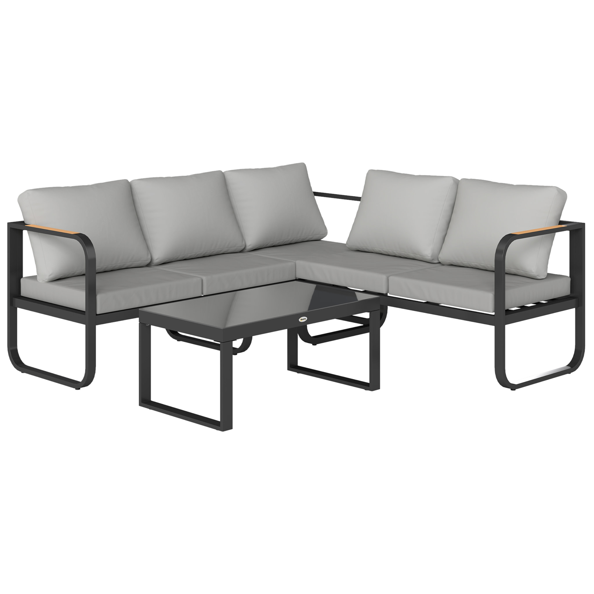 Ensemble salon de jardin 5 places 3 pièces réglable avec coussins assise dossier gris noir