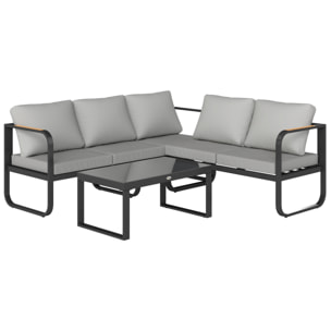 Ensemble salon de jardin 5 places 3 pièces réglable avec coussins assise dossier gris noir
