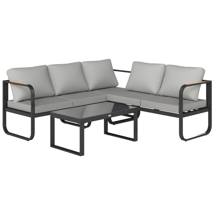 Ensemble salon de jardin 5 places 3 pièces réglable avec coussins assise dossier gris noir