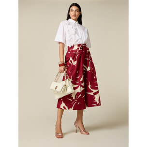 Oltre - Gonna pantalone in popeline fantasia - Rosso