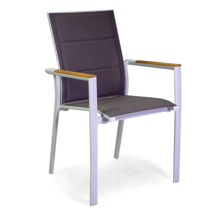 Poltrona Rachel Vacchetti in alluminio bianco con textilene e teak 56x58h45/88