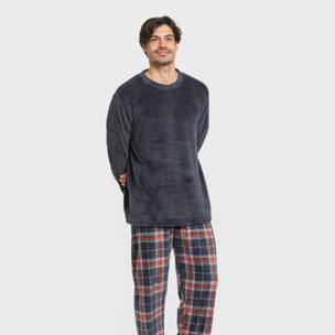 Pijama coral hombre Cuadro Curtis Azul Marino