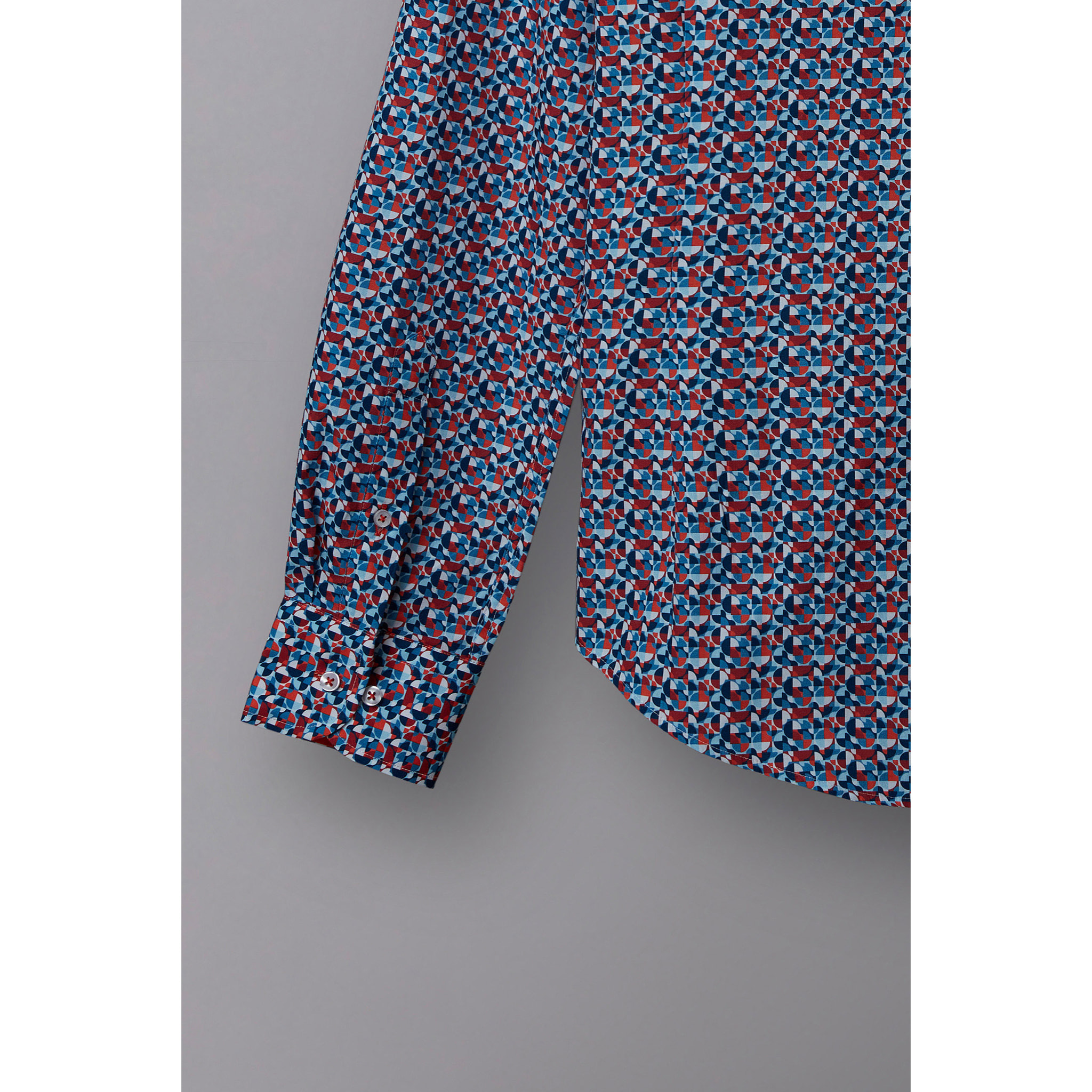Camicia Uomo 1 Bottoni Button Down Slim Popeline Stampato Bianco/Celeste