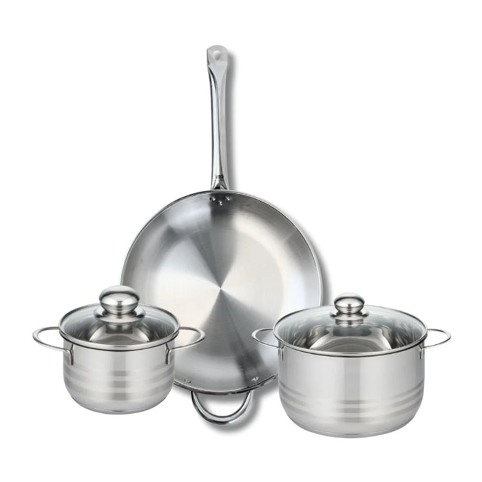 Ensemble de 1 Poêle de cuisson 32 cm et 2 faitouts 16 et 20 cm Elo Profi Brillant