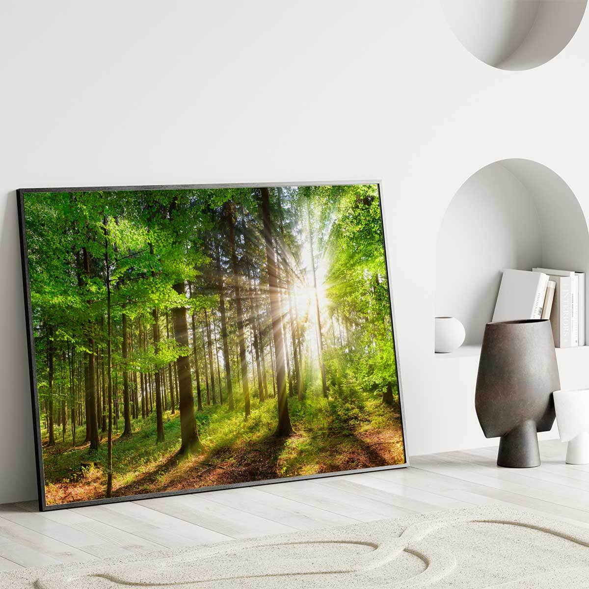 Affiche encadrée Forêt verte illuminée Affiche + cadre en métal - Noir