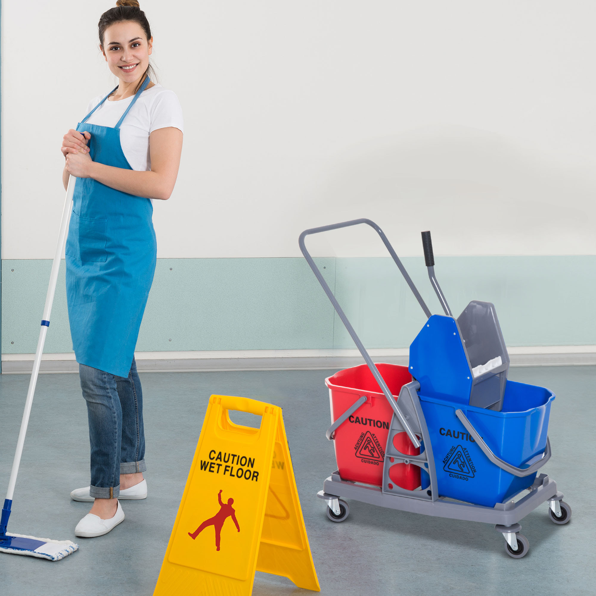 chariot de nettoyage professionnel gris