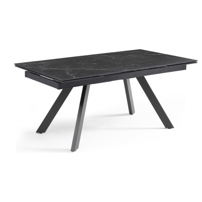 Table extensible en céramique marbré noir L160/240cm - 9 piètements - UNIK