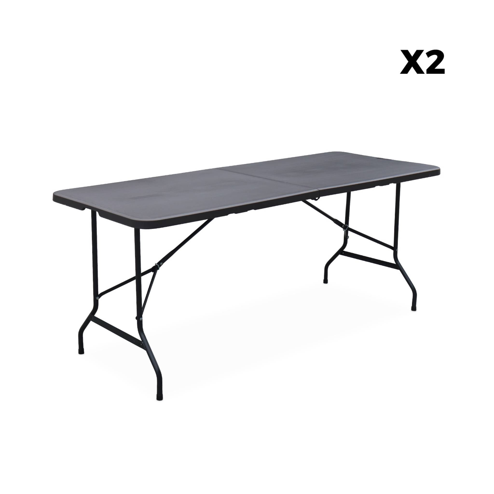 Lot de 2 tables de réception pliables en plastique gris 180cm + 12 chaises d'appoint. table de camping