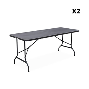 Lot de 2 tables de réception pliables en plastique gris 180cm + 12 chaises d'appoint. table de camping