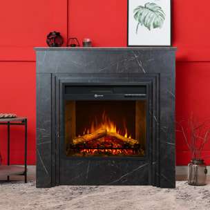 Bellini - Camino Elettrico Da Terra con Effetto Fiamma 96x96x35 cm in Legno Effetto Marmo Nero