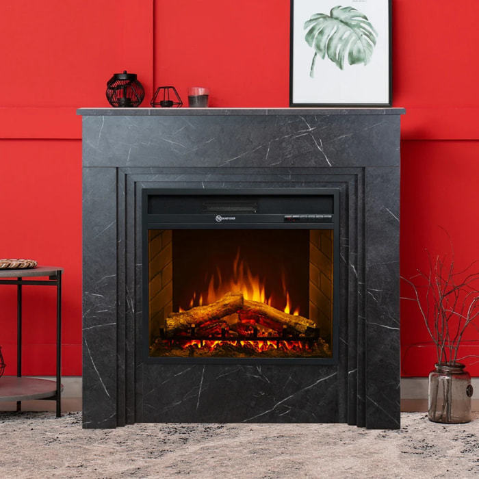 Bellini - Camino Elettrico Da Terra con Effetto Fiamma 96x96x35 cm in Legno Effetto Marmo Nero
