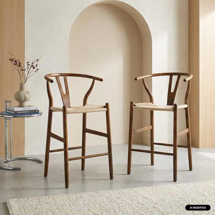 Tabouret de bar vintage bois de hêtre et cordes (lot de 2) CECILE