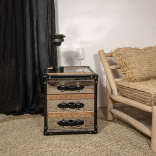 Meuble d'appoint 3 tiroirs en acier inoxydable et cuir