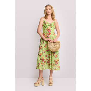Kocca - Abito midi fantasia floreale Donna, Fantasia floreale, Scolloa a cuore
