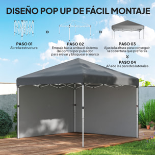 Carpa Plegable Pop-up Gazebo 3x3 m Cenador Plegable con 2 Paredes Laterales Anti-UV Altura Ajustable en 3 Niveles Sacos de Arena y Bolsa de Transporte con Ruedas para Camping Gris Oscuro