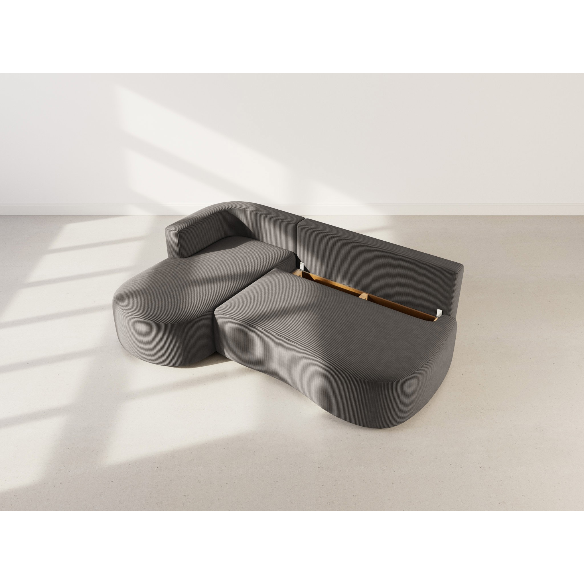 Mahina - canapé d'angle gauche 4 places convertible avec coffre en velours côtelé - Gris foncé