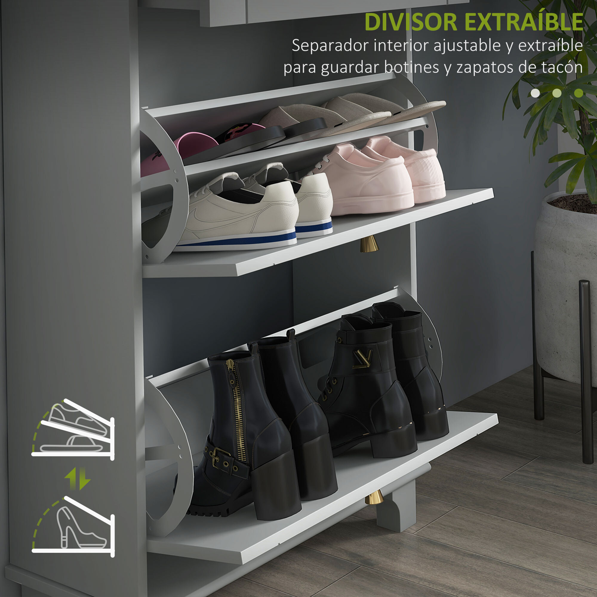 Mueble Zapatero Estrecho Zapatero Entrada Recibidor con 2 Cajones Abatibles y 1 Cajón Extraíble para 8 Pares de Zapatos para Pasillo 60x23,5x98,5 cm Gris