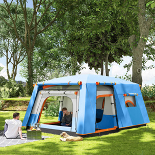 Tente de camping familiale 4-5 personnes - portes, fenêtres, sac de transport inclus - dim. 4,3 x 3 x 1,95 m - bleu