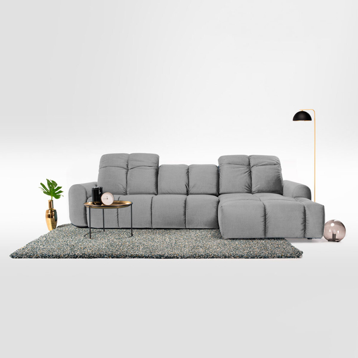 Canapé d'Angle Droit Tissu Anacapri, 3 Places, Repose-têtes Ajustables, Style Contemporain