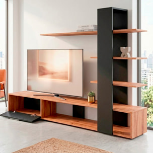 Parete Attrezzata Soggiorno Mobile Tv Ripiani Mensola Moderno Living Arredo Contemporaneo Contenitore Vani Salvaspazio 190x152x35 Cm Rovere E Nero