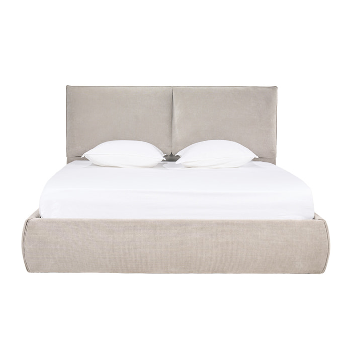 Lit coffre 2 places 160x200 cm en tissu chenille beige VIGO