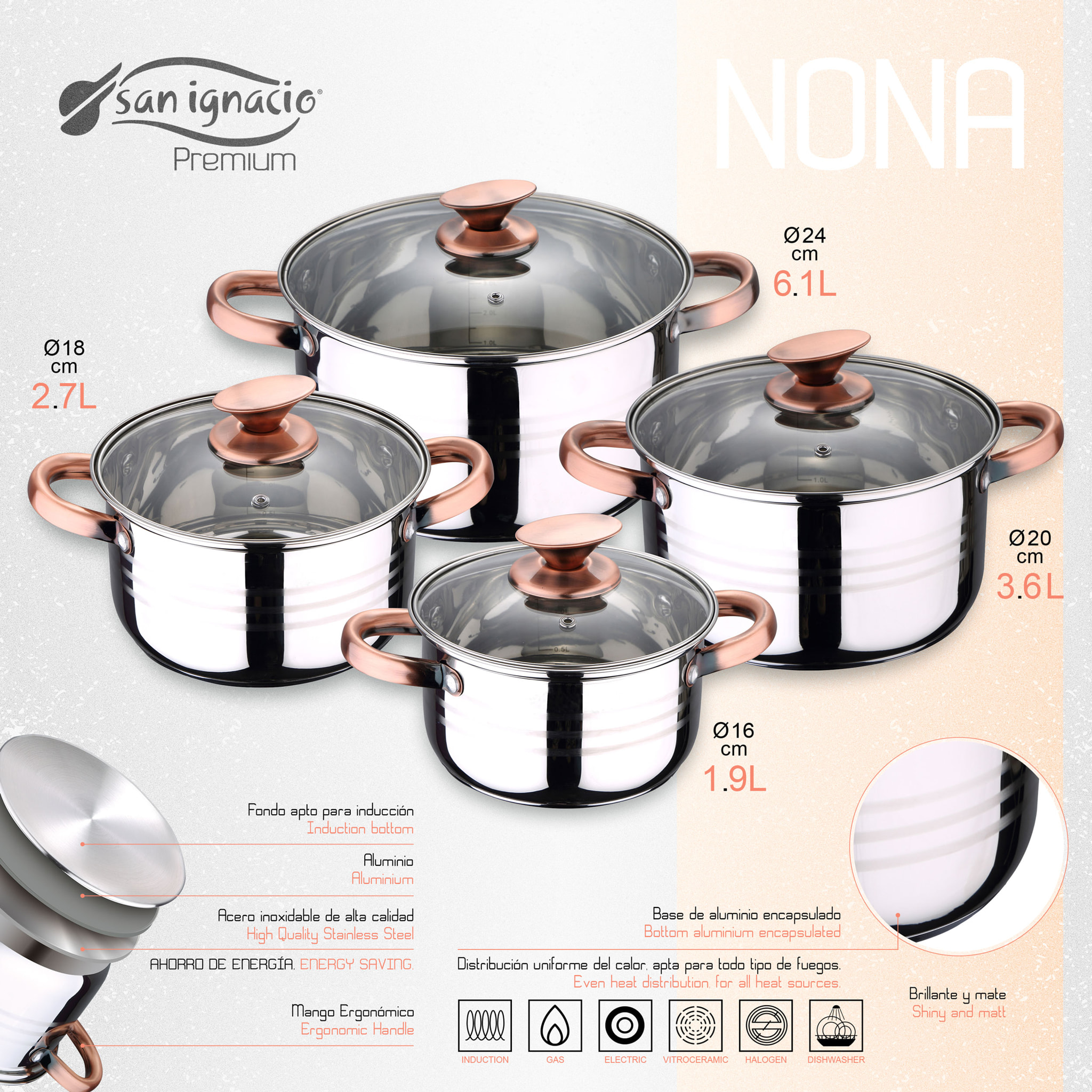 PACK DE 3 SARTENES Ø20/24 y 28 cms + BATERÍA DE COCINA 8PC EN ACERO INOXIDABLE