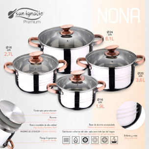 PACK DE 3 SARTENES Ø20/24 y 28 cms + BATERÍA DE COCINA 8PC EN ACERO INOXIDABLE