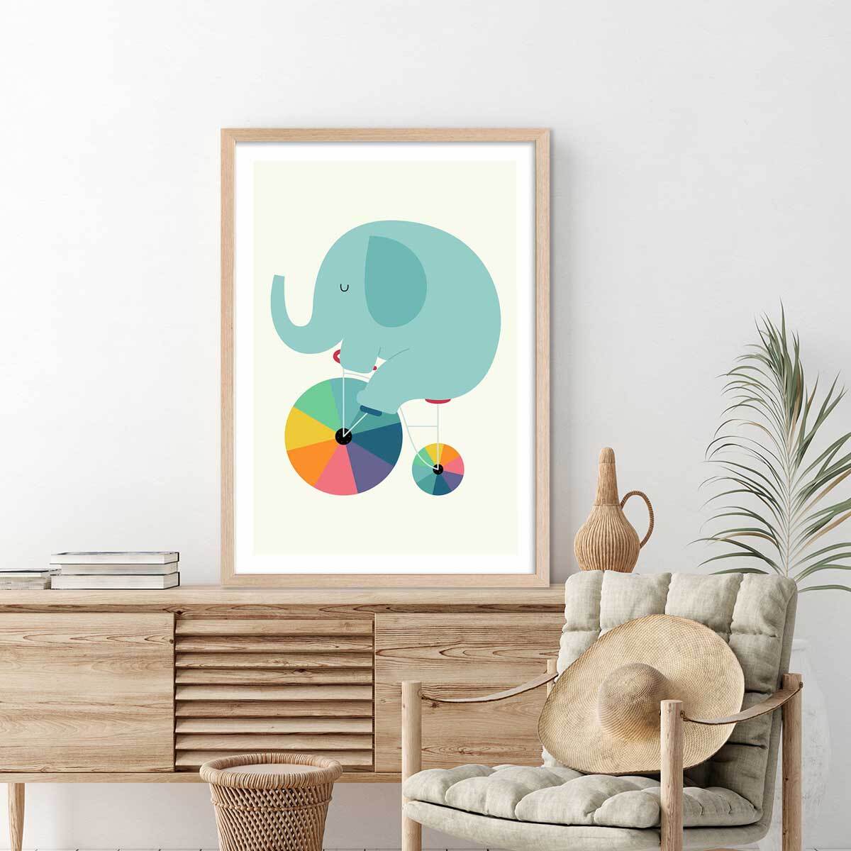 Affiche  elefant circle Affiche + cadre en bois - Chêne