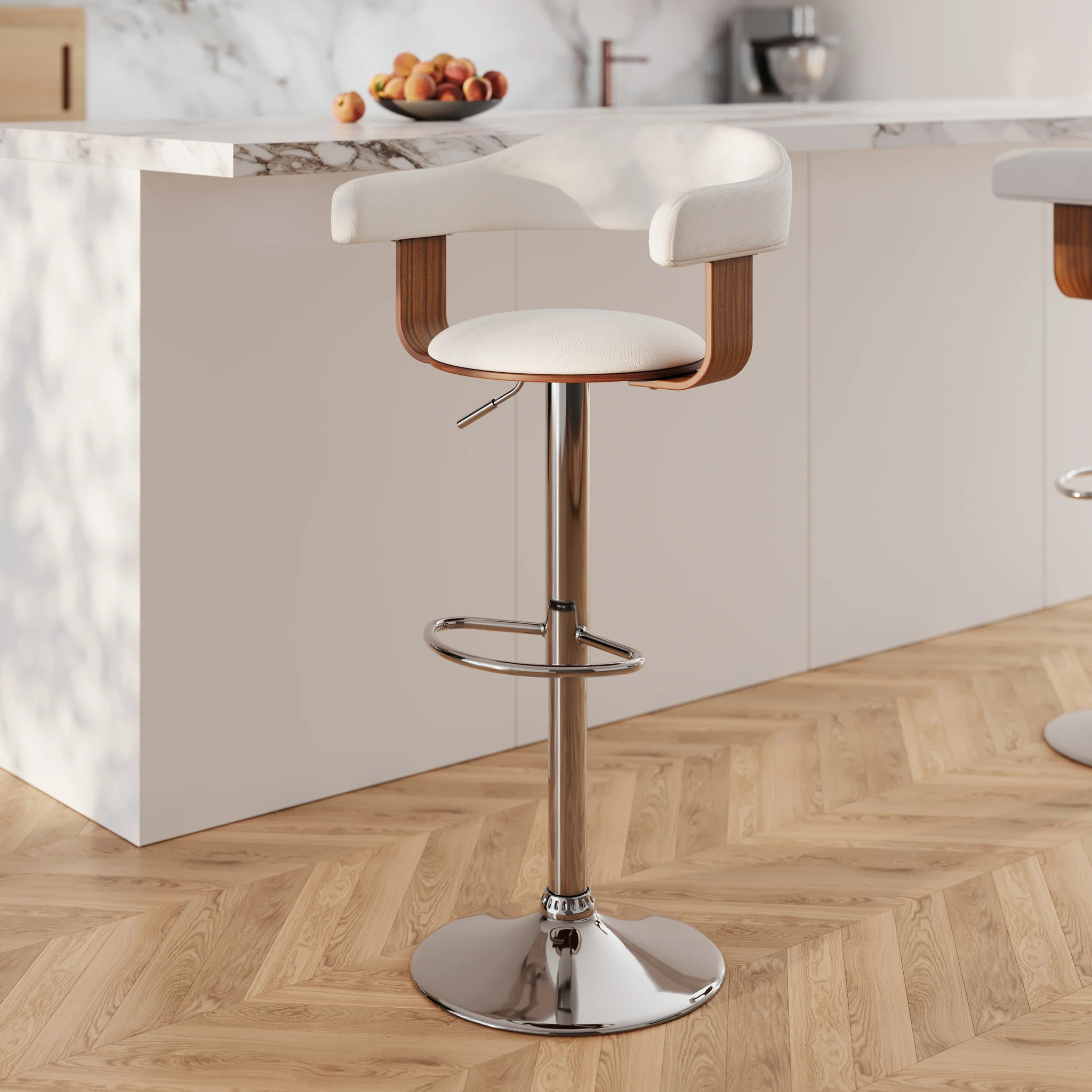 Chaise de bar réglable et pivotante 62/84 cm en cuir synthétique blanc - Harold