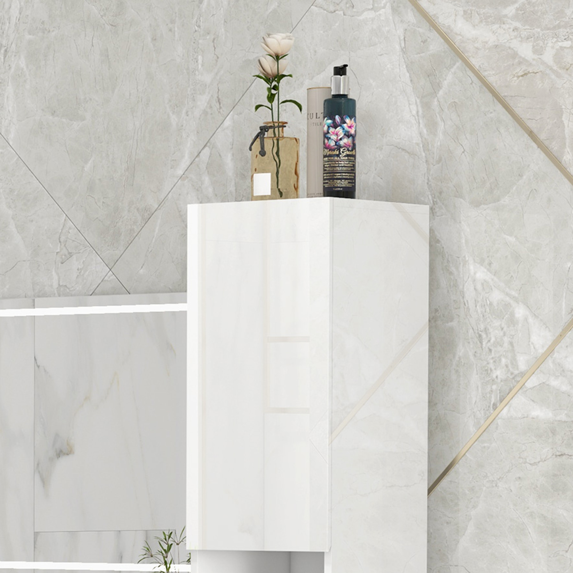 kleankin Armario de Baño Alto, Mueble de Baño Estrecho con Puertas y Estantes Ajustables, 30x30x81,5 cm, Blanco Brillo