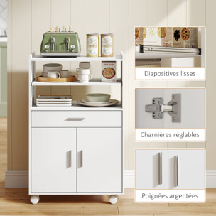 Chariot desserte de cuisine - meuble micro-ondes multi-rangement - dim. 59 x 40 x 92 cm - blanc