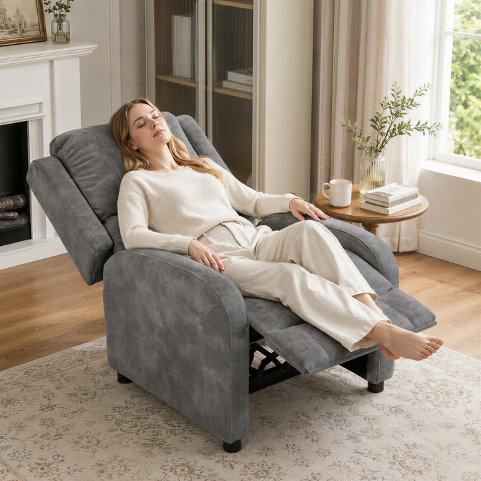 HOMCOM Sillón Relax Reclinable, Sillón Reclinable Manual, Tapizado en Cuero Sintético, Instalación Rápida, Reposapiés, Muelles Ensacados y Acolchado Grueso, para Salón, Dormitorio, Oficina, Gris