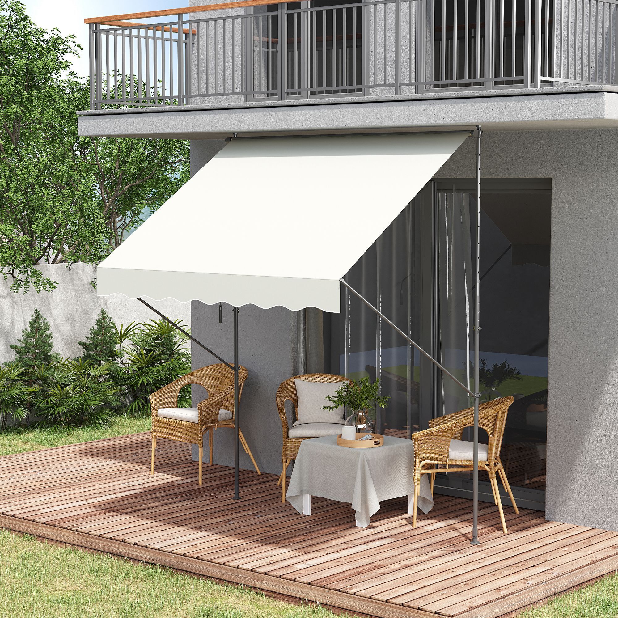 Toldo Manual Retráctil 200x170x200-290 cm con Manivela Protección UV40+ Crema