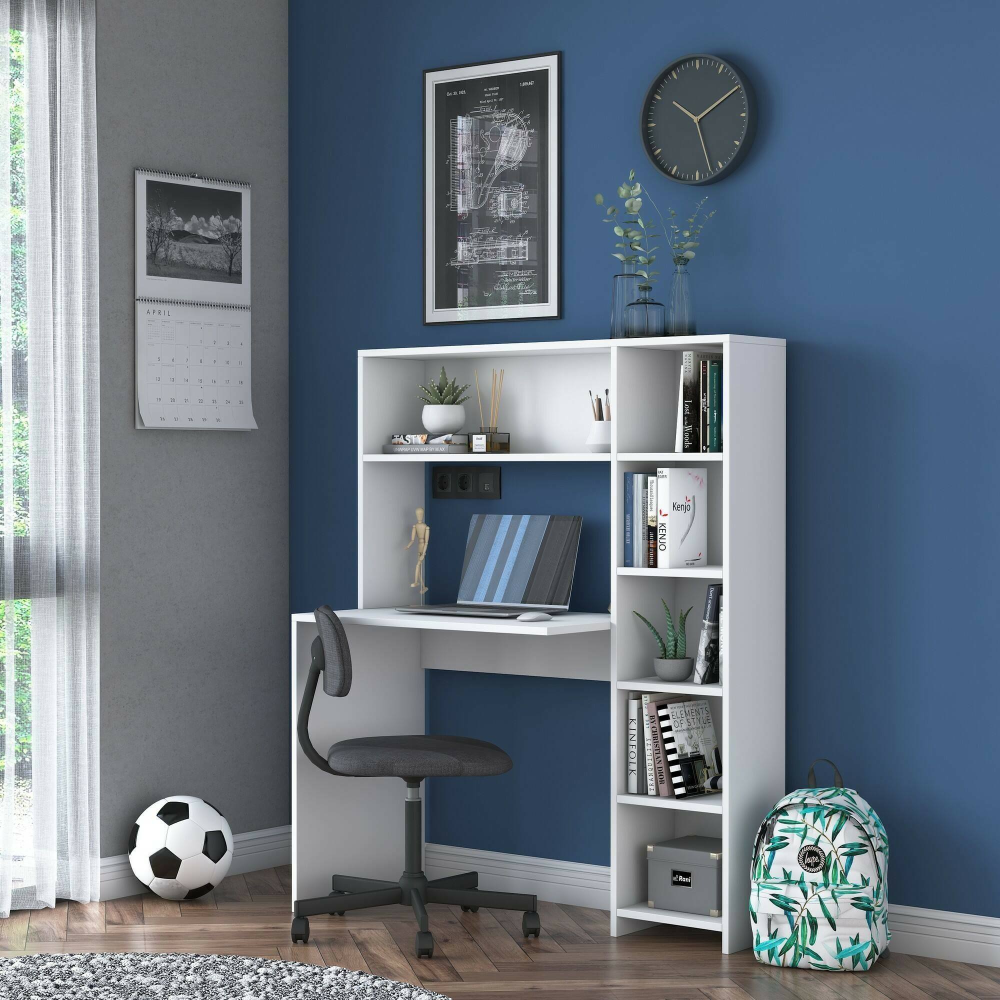 Scrivania Arapaho, Scrittoio multiuso, Tavolo per ufficio porta PC, Piano di lavoro, 113x40h142 cm, Bianco