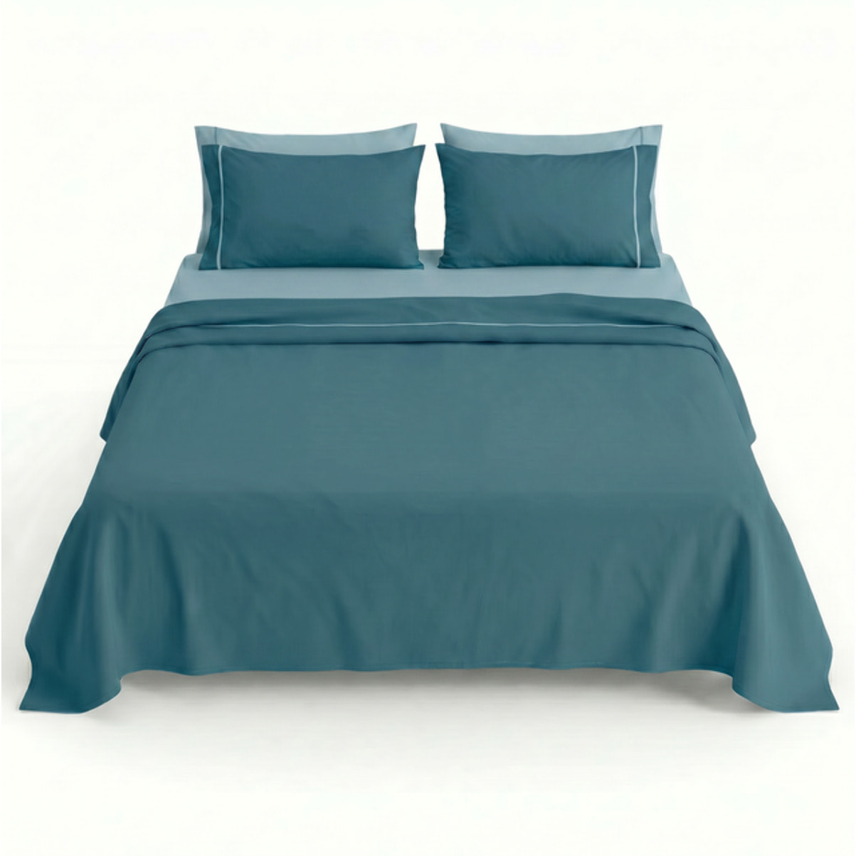 Completo Lenzuola in 100% Cotone con Piping Elegante, Set Letto Morbido e Traspirante con Lenzuolo Sopra, Sotto con Angoli Elasticizzati e Federa Coordinata