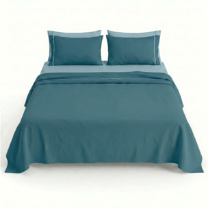 Completo Lenzuola in 100% Cotone con Piping Elegante, Set Letto Morbido e Traspirante con Lenzuolo Sopra, Sotto con Angoli Elasticizzati e Federa Coordinata