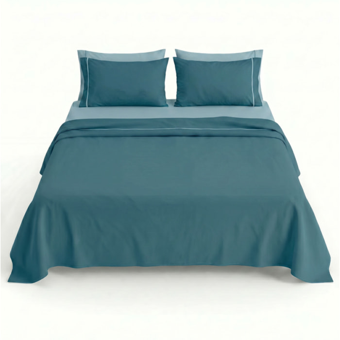 Completo Lenzuola in 100% Cotone con Piping Elegante, Set Letto Morbido e Traspirante con Lenzuolo Sopra, Sotto con Angoli Elasticizzati e Federa Coordinata