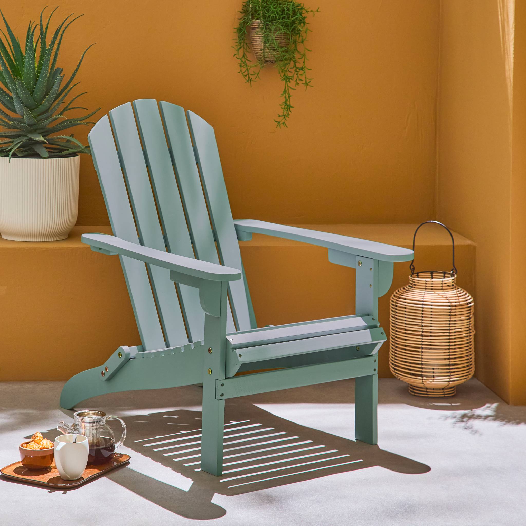 Fauteuil adirondack vert de gris en bois d'acacia avec accoudoirs KERINA. plusieurs coloris. 90 x 71 x 91.5 cm