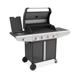 Barbecue au gaz - Bazin  Gris anthracite -  Cuisine extérieure 5 brûleurs dont 1 feu latéral avec tablettes et thermomètre. rangement. roues
