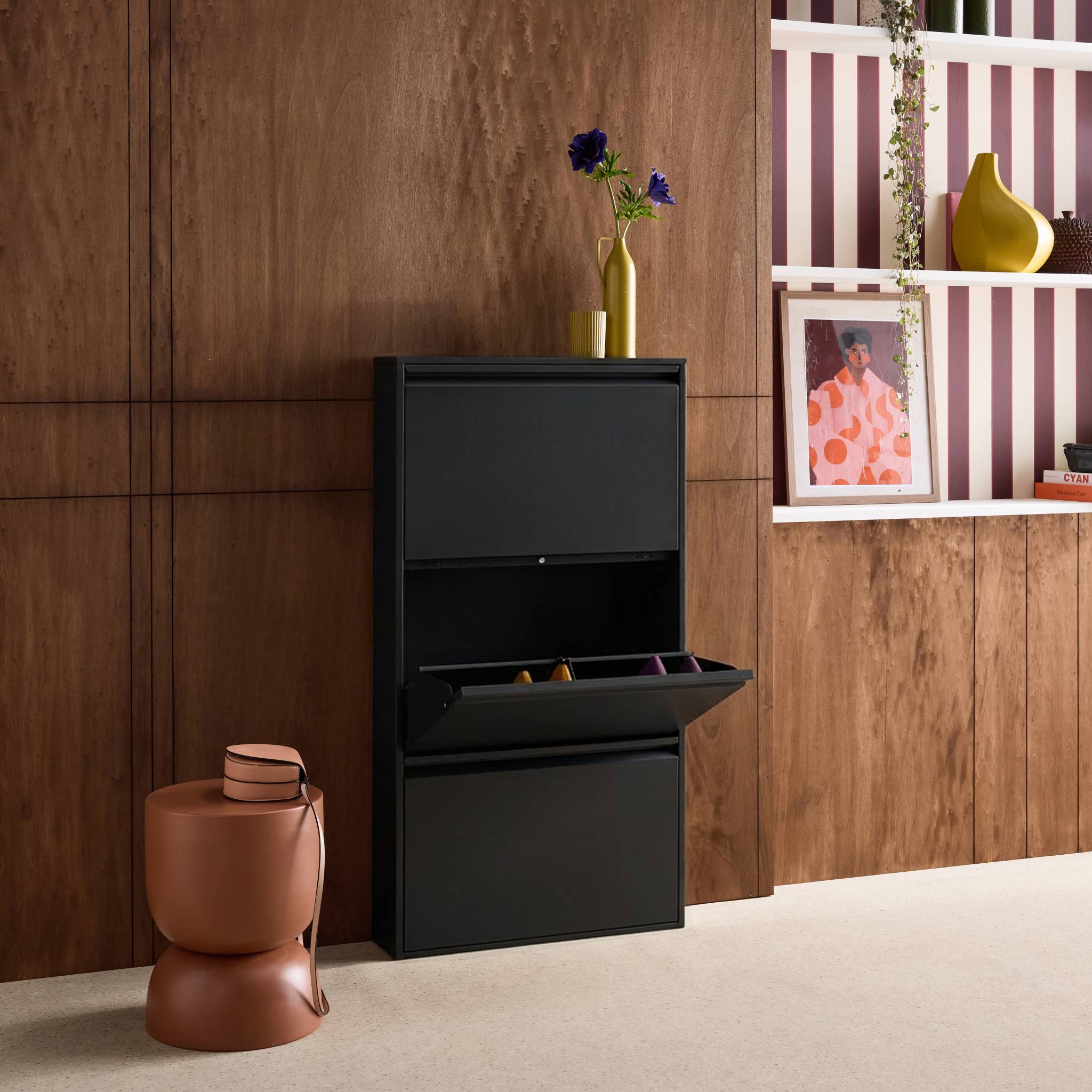 Meuble à chaussures industriel métal 3 abattants KENTUCKY