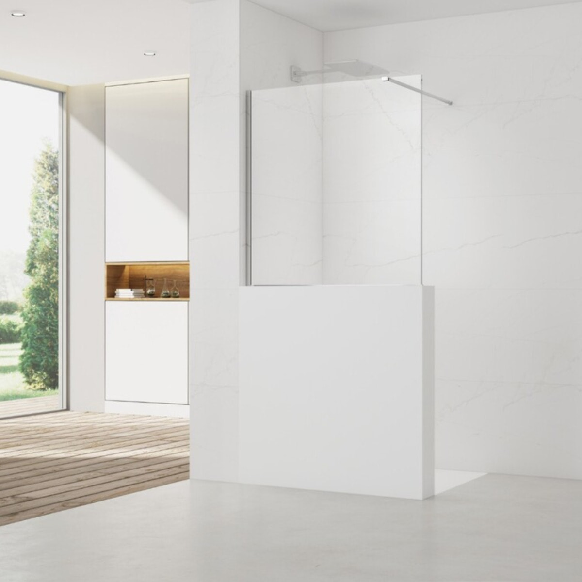 Walk-In 100x100cm paroi de douche fixe à l'italienne, verre transparent Easy Clean, pour cloison abaissée (SATWIS100)