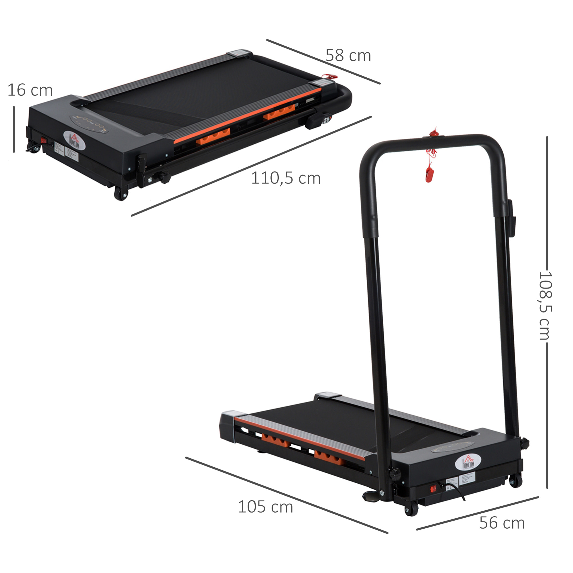 Tapis de course électrique de marche 370 W pliable télécommande écran LCD vitesse 1-6 Km/h acier noir