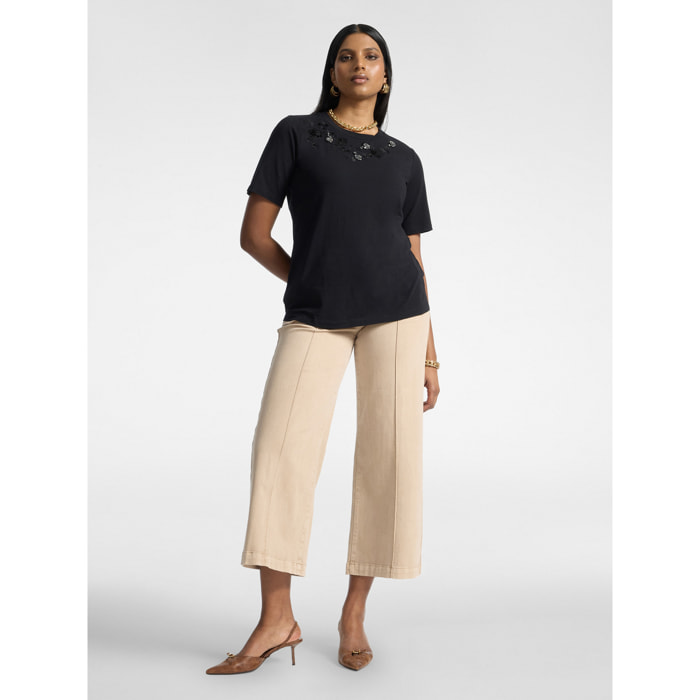 Elena Mirò - Pantalones palazzo cropped de talle alto - Beige