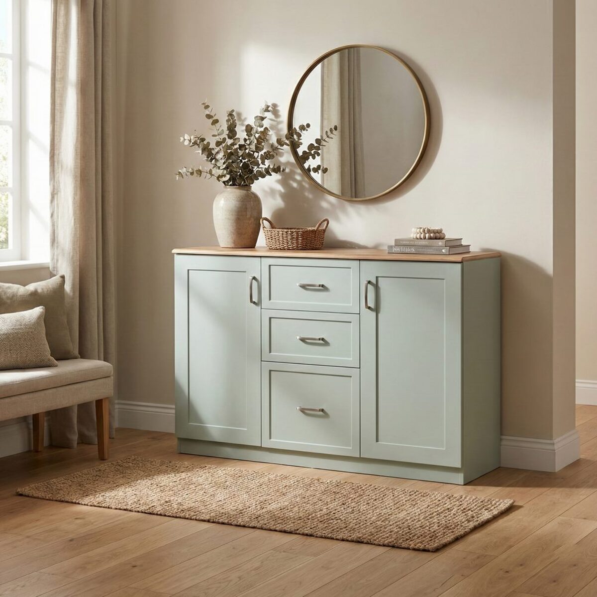 Credenza con top in legno verde salvia 120x82