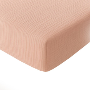 Drap housse bonnet:30cm 100%gaze de coton lavé rose lotus