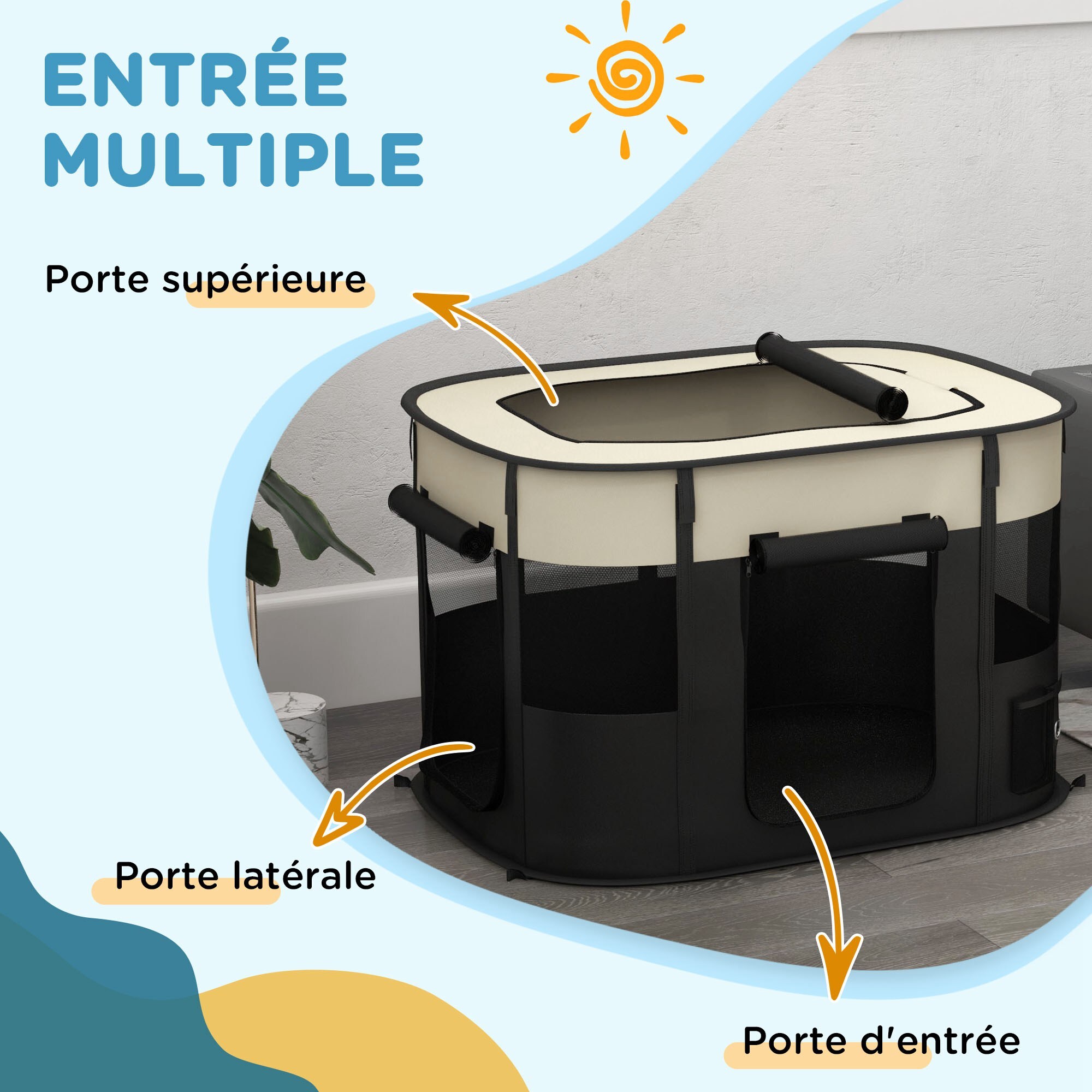 Parc pour chien pliable dim. 94L x 74l x 60H cm tissu Oxford crème noir